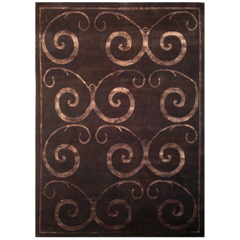 Super Tibetan Hand-Knotted Wool/Bamboo Silk Dark Chocolate 8'x10' Area Rug