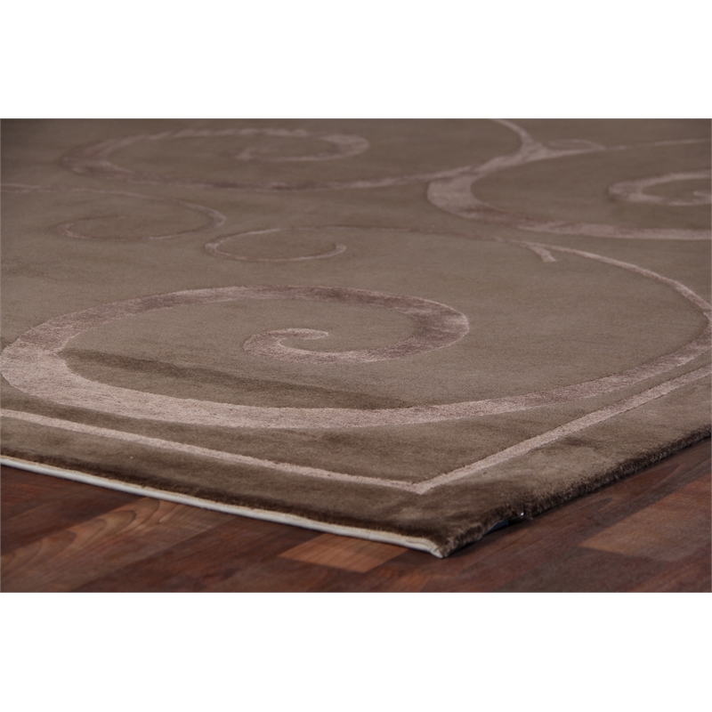 Super Tibetan Hand-Knotted Wool/Bamboo Silk Light Chocolate 9'x12' Area Rug