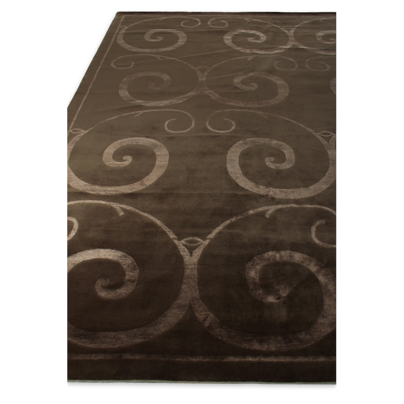 Super Tibetan Hand-Knotted Wool/Bamboo Silk Light Chocolate 9'x12' Area Rug