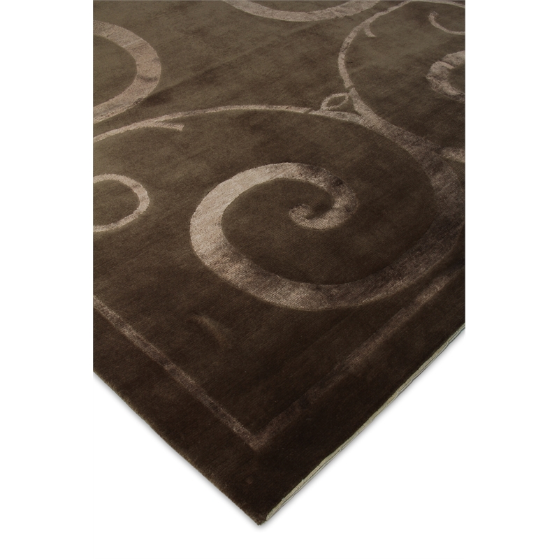 Super Tibetan Hand-Knotted Wool/Bamboo Silk Light Chocolate 9'x12' Area Rug