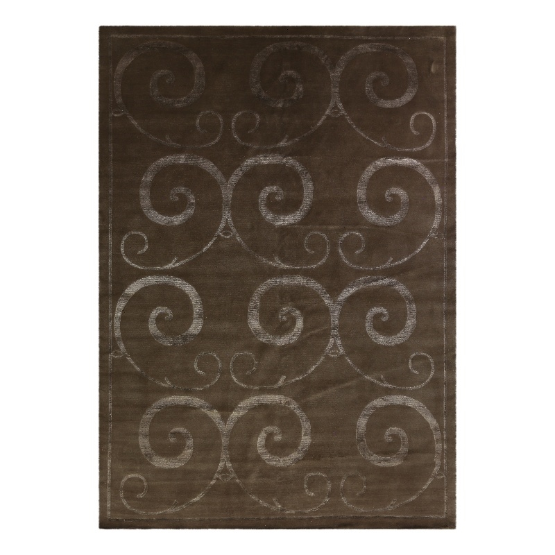 Super Tibetan Hand-Knotted Wool/Bamboo Silk Light Chocolate 9'x12' Area Rug