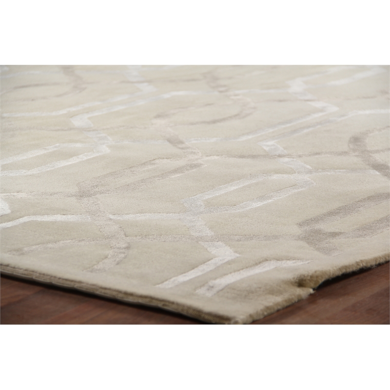 Super Tibetan Hand-Knotted Wool/Bamboo Silk Beige/Ivory 8'x11' Area Rug