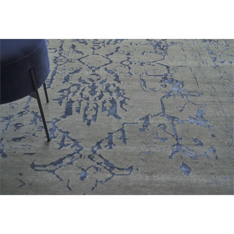 Terras Hand-Knotted Wool/Bamboo Silk Gray/Blue 8'x10' Area Rug