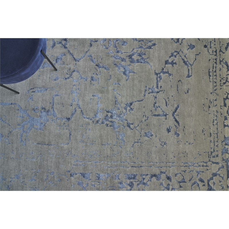 Terras Hand-Knotted Wool/Bamboo Silk Gray/Blue 8'x10' Area Rug