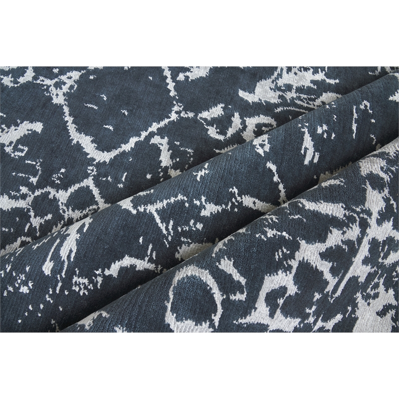 Terras Hand-Knotted Wool/Bamboo Silk Navy/Silver 6'x9' Area Rug