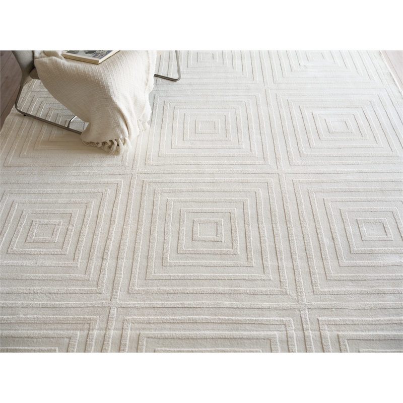 Tovello Modern Handloomed Silky Nylon White 8'x10' Area Rug
