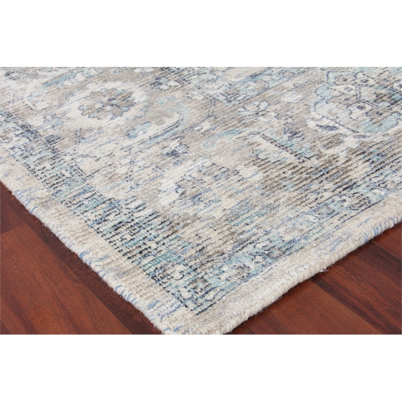 Tuscany Handloomed Wool/Bamboo Silk Beige/Blue 8'x10' Area Rug