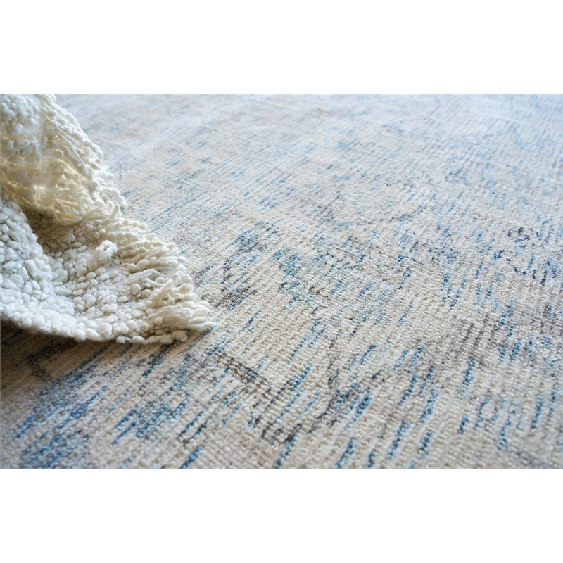 Tuscany Handloomed Wool/Bamboo Silk Beige/Blue 8'x10' Area Rug