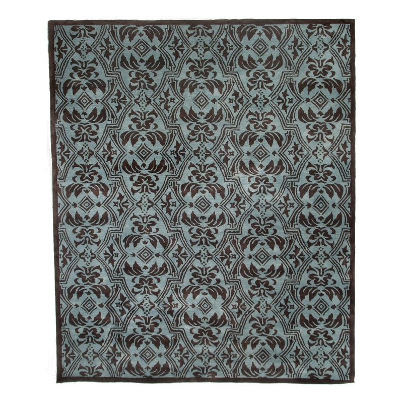 Tufted Contemporary Hand-Tufted New Zealand Wool Blue/Brown 12'x15' Area Rug