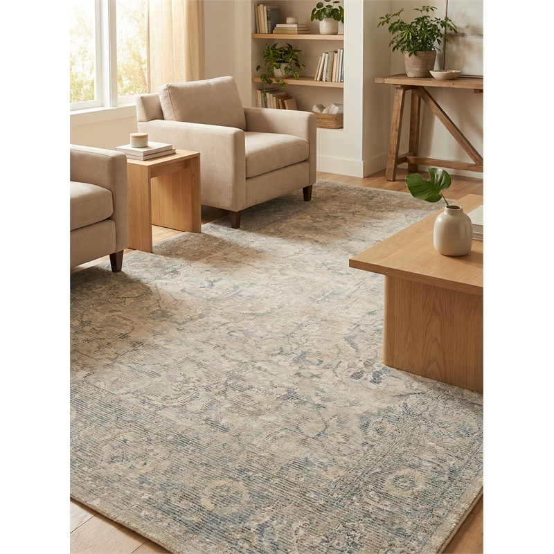 Tuscany Handloomed Wool/Bamboo Silk Ivory/Blue 12'x15' Area Rug
