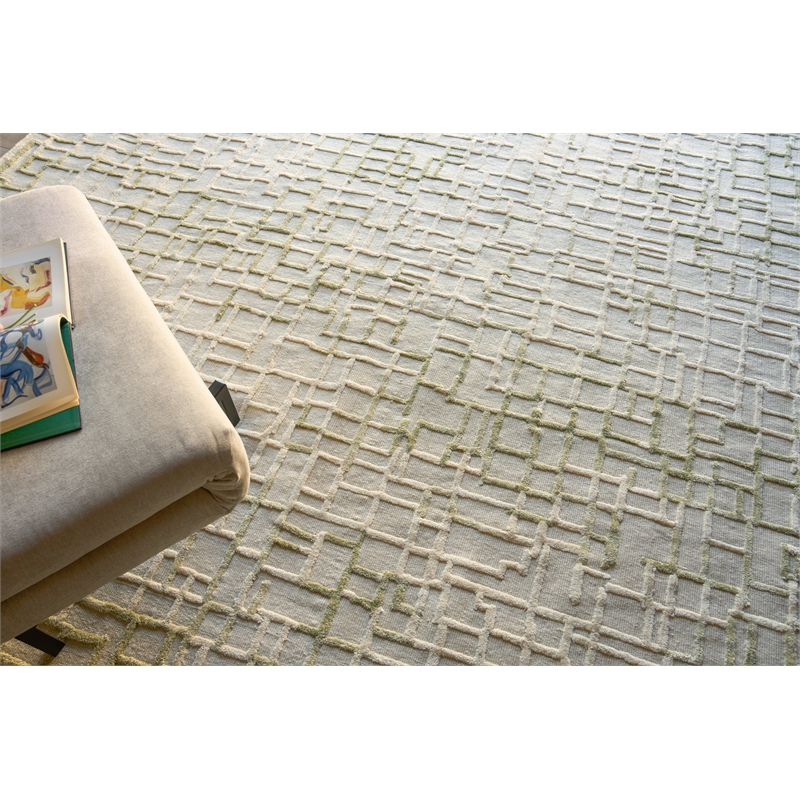 Vista Handloomed Wool/Bamboo Silk Green 12'x15' Area Rug