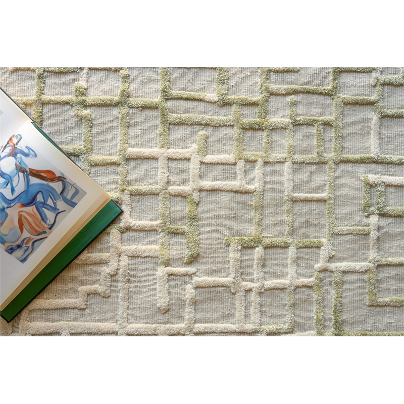 Vista Handloomed Wool/Bamboo Silk Green 12'x15' Area Rug