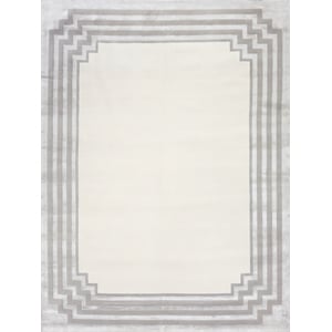 Vero Hand-Knotted Wool/Bamboo Silk Ivory/Silver/Dark Gray 10'x14' Area Rug