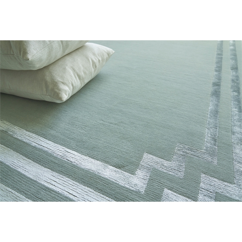 Vero Hand-Knotted Wool/Bamboo Silk Aqua 6'x9' Area Rug