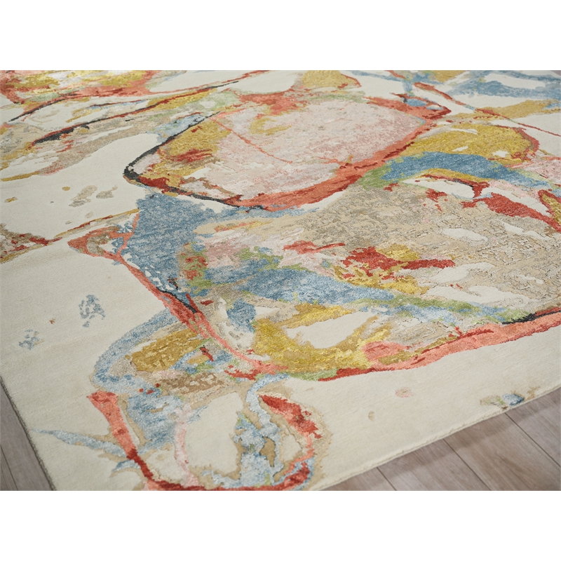 Vibrance Hand-Knotted Wool/Bamboo Silk Pink/Red/Blue/Multi 8'x10' Area Rug