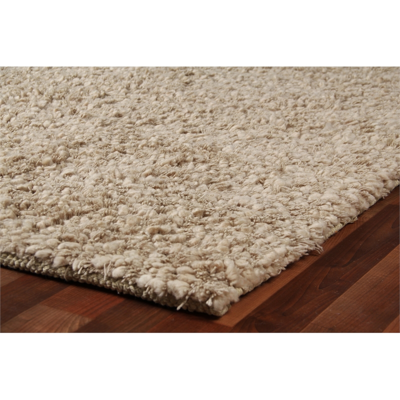 Wool Shaggy Hand-Knotted New Zealand Wool Beige 10'x14' Area Rug