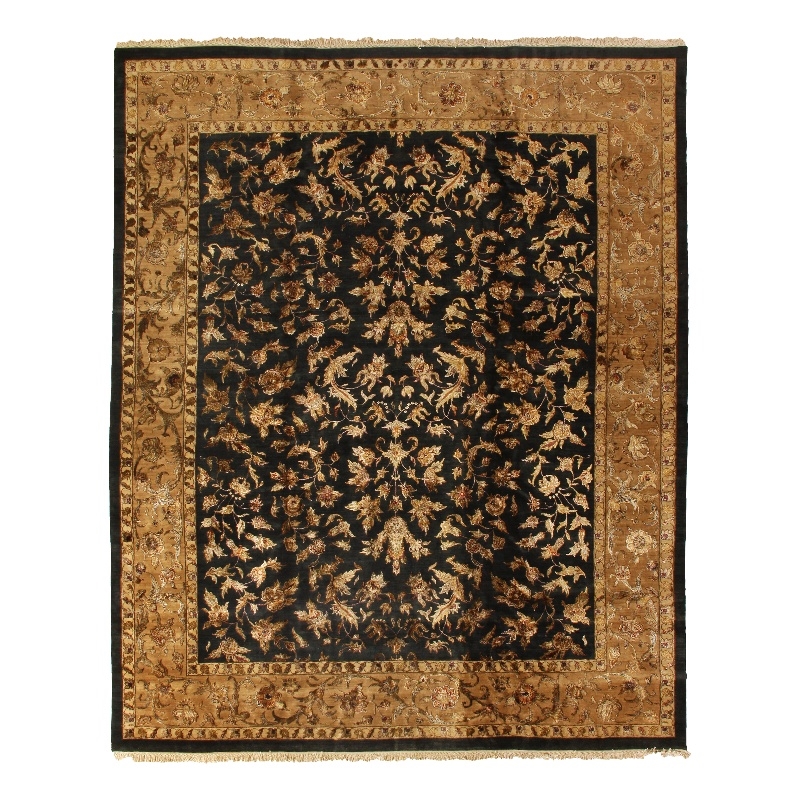 Hand-Knotted Wool/Silk Black/Gold 12'x14' Area Rug