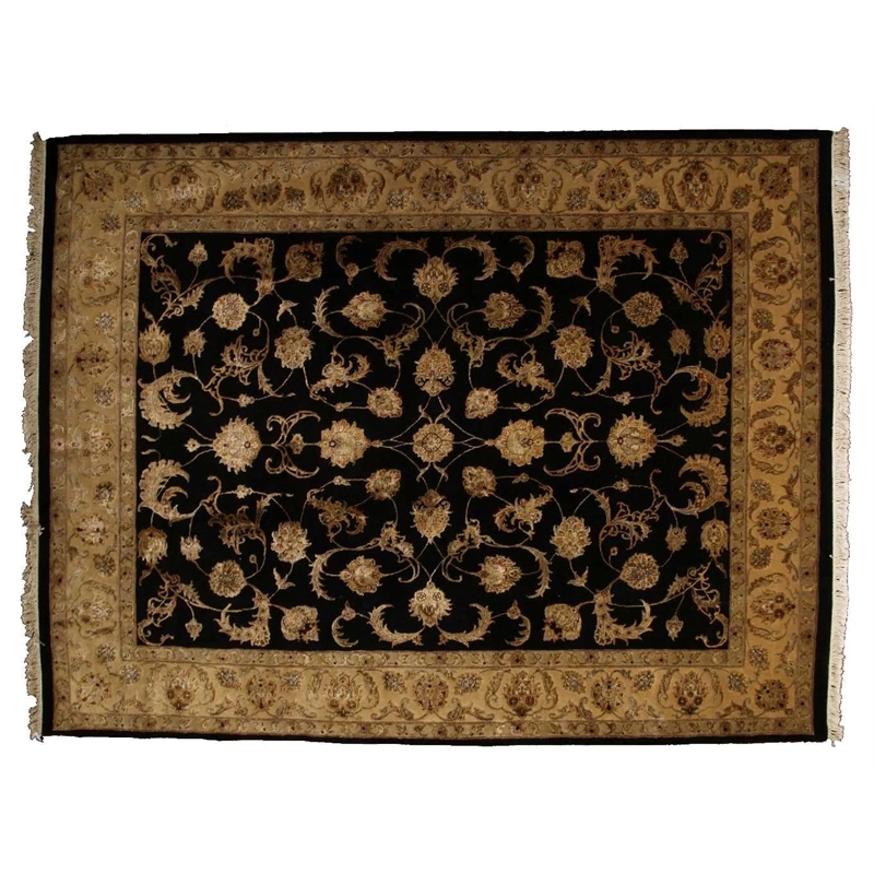 Hand-Knotted Wool/Silk Black/Gold 8'x10' Area Rug
