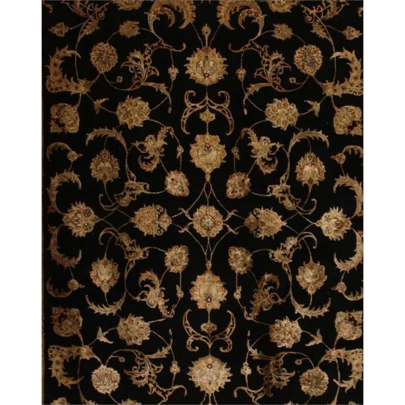 Hand-Knotted Wool/Silk Black/Gold 8'x10' Area Rug