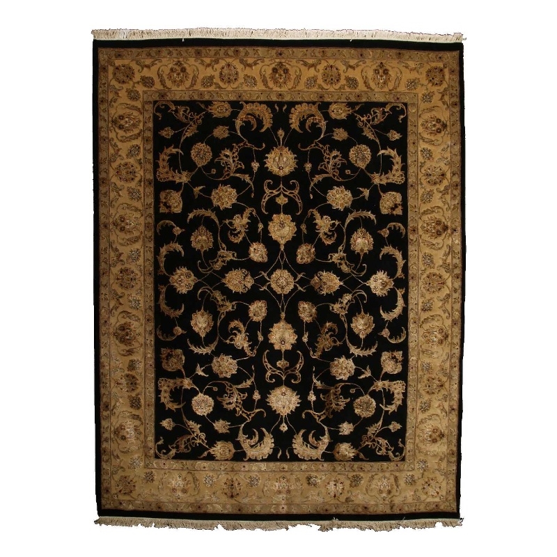 Hand-Knotted Wool/Silk Black/Gold 8'x10' Area Rug