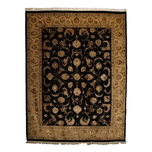 Hand-Knotted Wool/Silk Black/Gold 8'x10' Area Rug