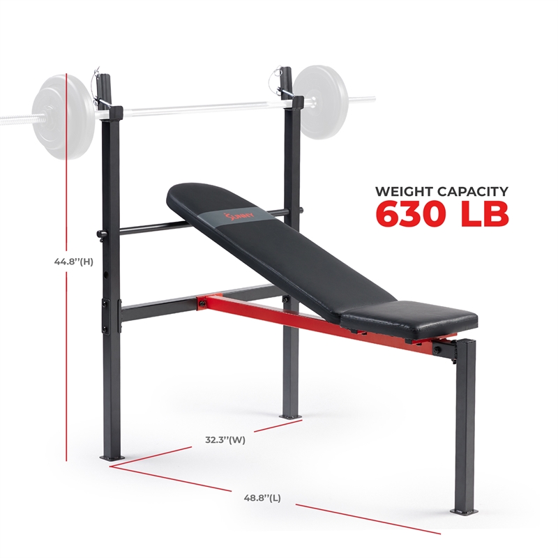 Sunny Health & Fitness Adj Standard Incline Bench w/ Rack in Black