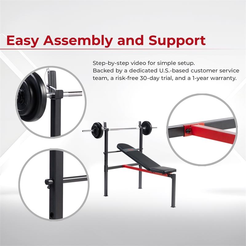 Sunny Health & Fitness Adj Standard Incline Bench w/ Rack in Black
