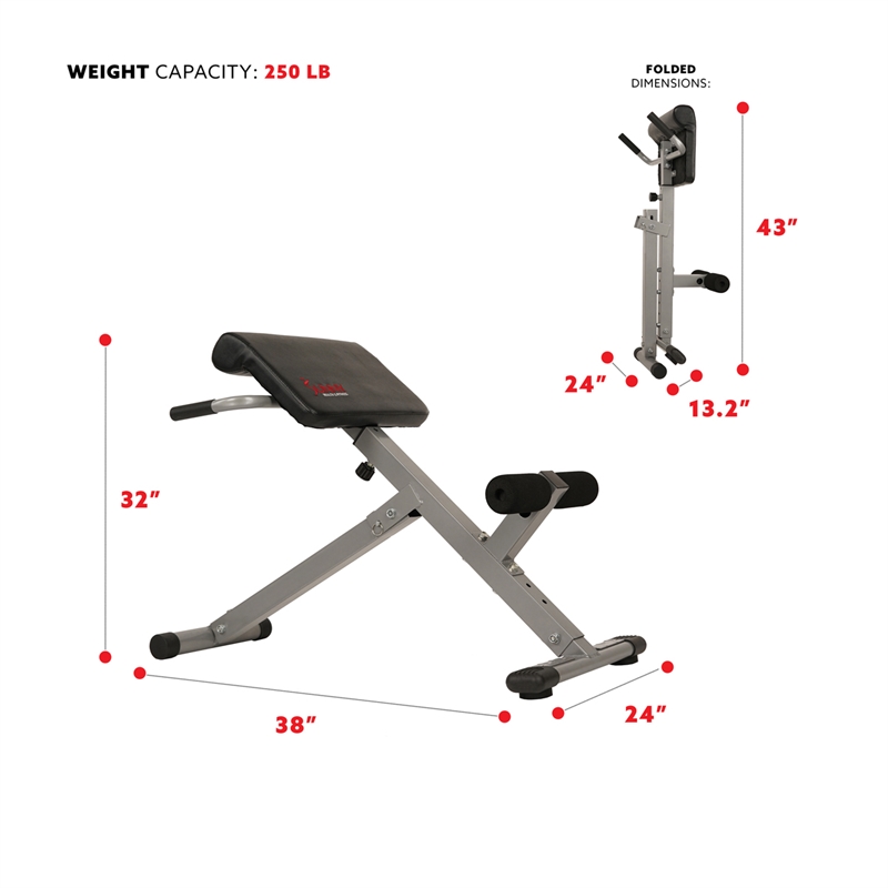 Sunny Health & Fitness 45 Degree Hyperextension Roman Chair in Black