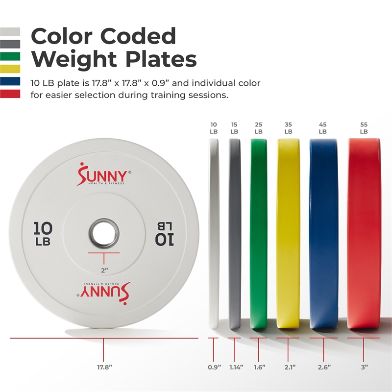 Sunny Health & Fitness Elite 2-inch Rubber Olympic Plates 10 lb (Pair) in White