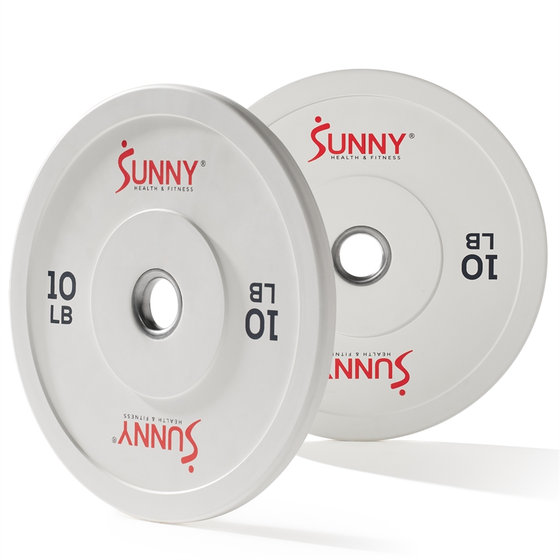 Sunny Health & Fitness Elite 2-inch Rubber Olympic Plates 10 lb (Pair) in White