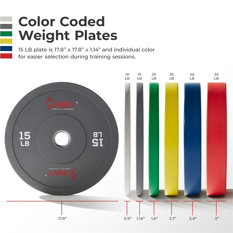 Sunny Health & Fitness Elite 2-inch Rubber Olympic Plates 15 lb (Pair) in Gray