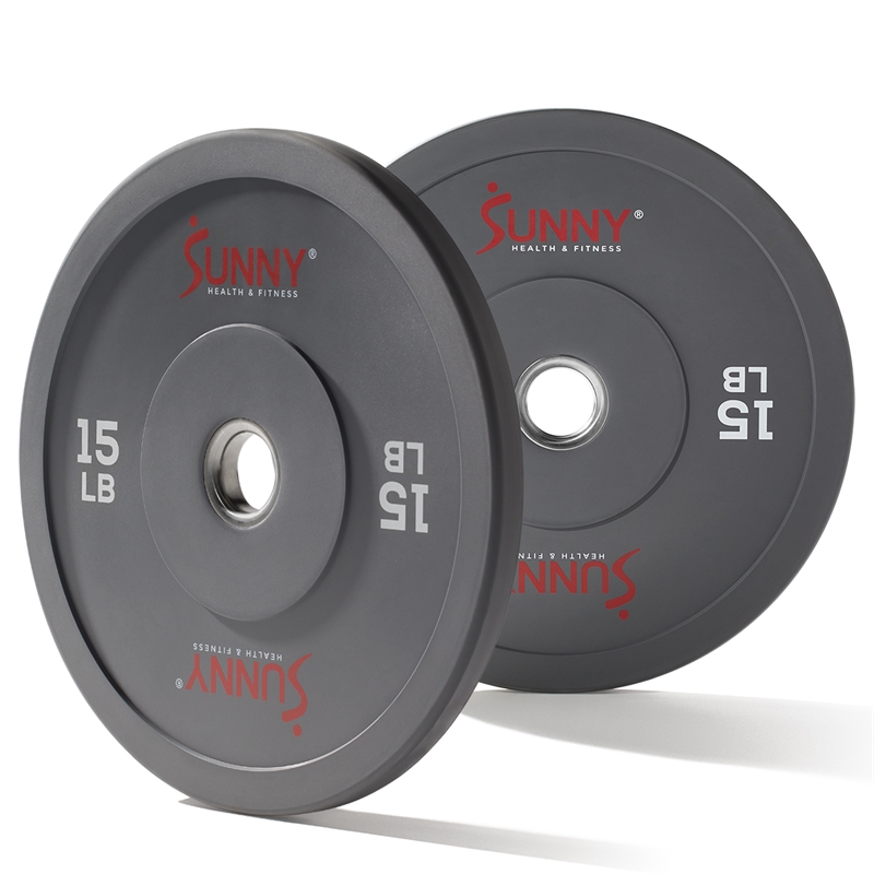 Sunny Health & Fitness Elite 2-inch Rubber Olympic Plates 15 lb (Pair) in Gray