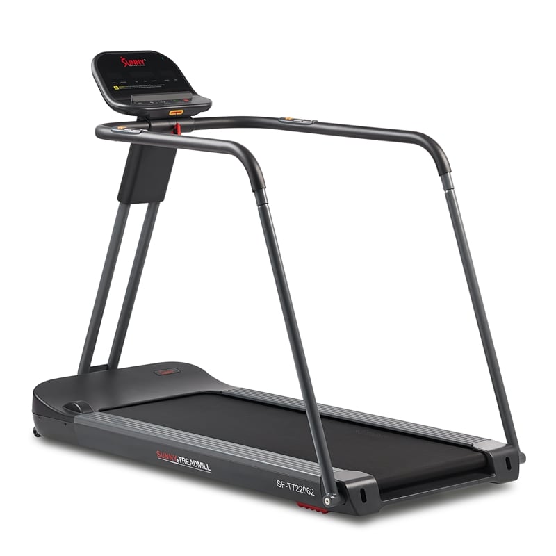 Sunny Health & Fitness Running Treadmill with Handrails in Grey/Black