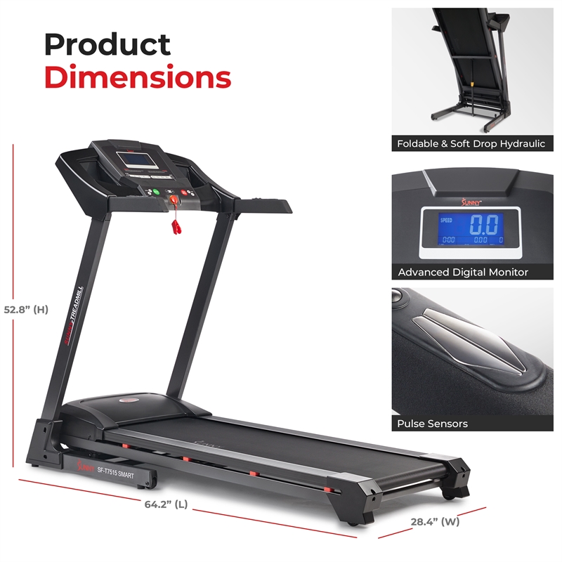 Sunny Health & Fitness Premium Smart Treadmill w/ Auto Incline in Black