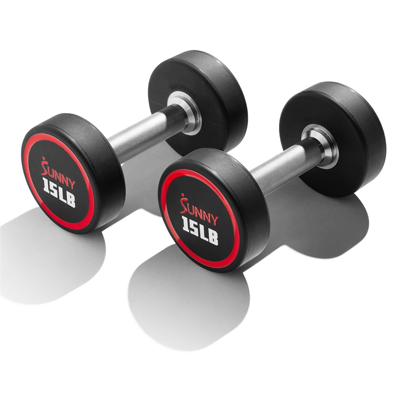Sunny Health & Fitness Signature Style Polyurethane Round Dumbbell 15lb in Black