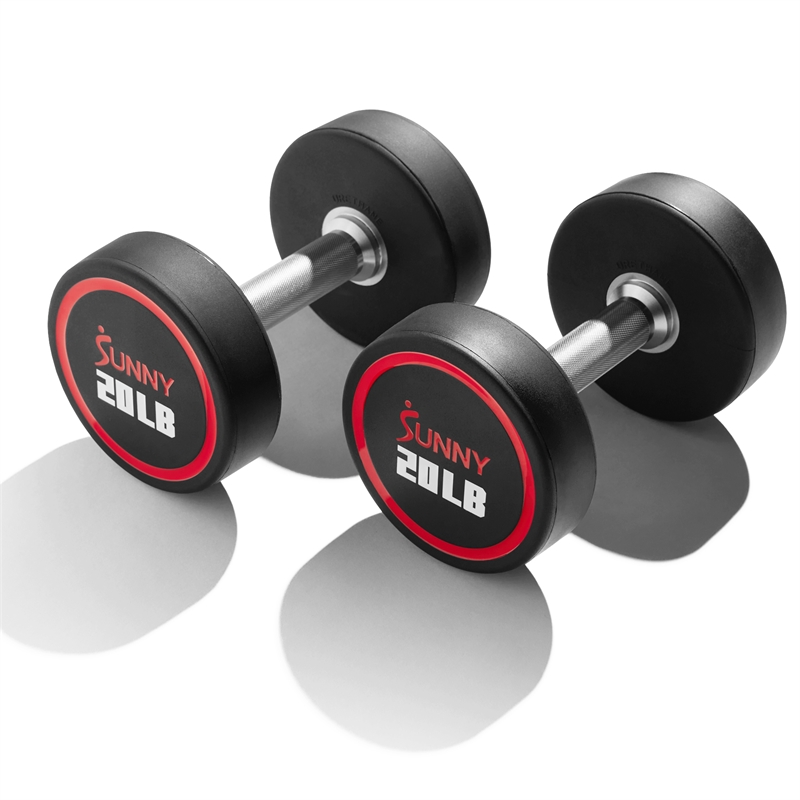 Sunny Health & Fitness Signature Style Polyurethane Round Dumbbell 20lb in Black