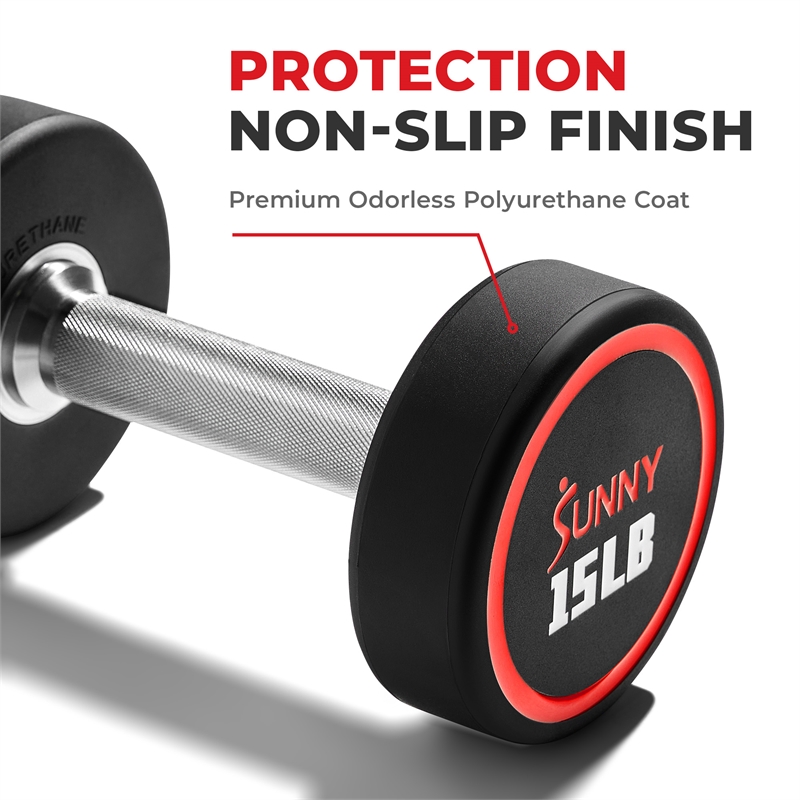 Sunny Health & Fitness Signature Style Polyurethane Round Dumbbell 25lb in Black