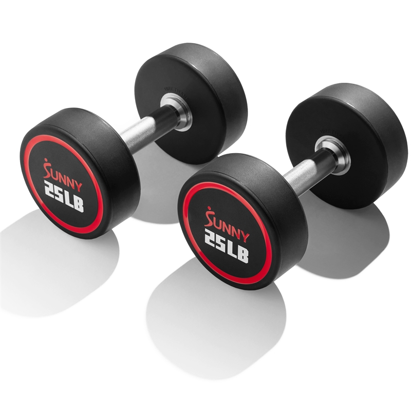 Sunny Health & Fitness Signature Style Polyurethane Round Dumbbell 25lb in Black