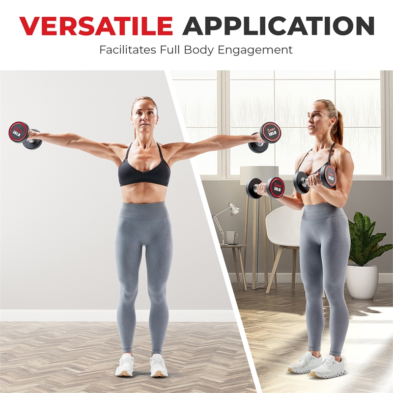 Sunny Health & Fitness Signature Style Polyurethane Round Dumbbell 35lb in Black