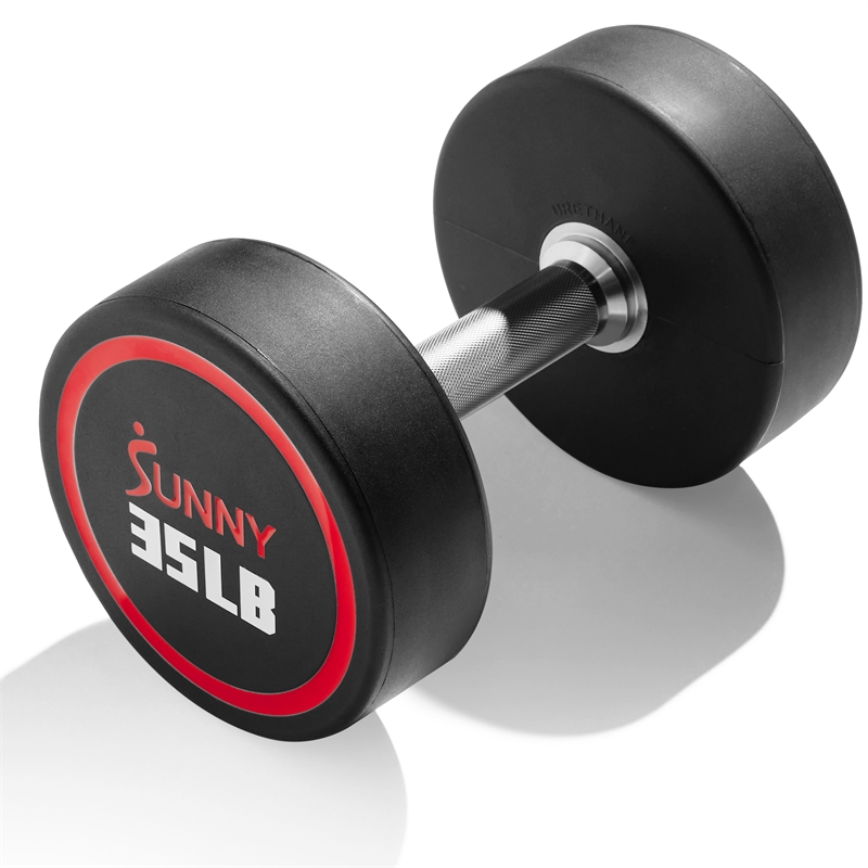 Sunny Health & Fitness Signature Style Polyurethane Round Dumbbell 35lb in Black
