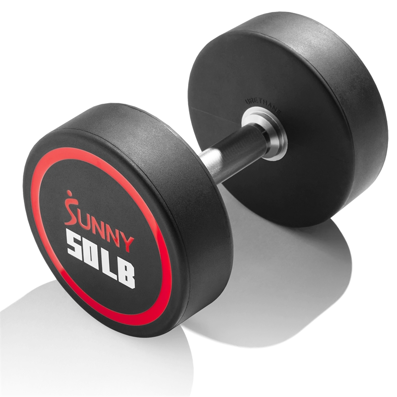 Sunny Health & Fitness Signature Style Polyurethane Round Dumbbell 50lb in Black