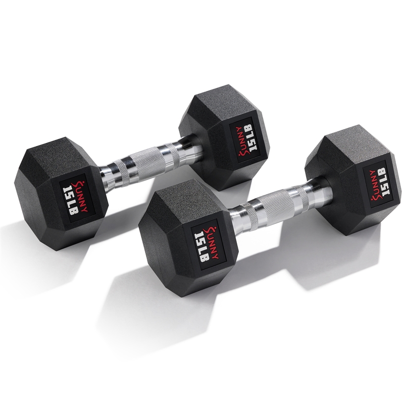 Sunny Health & Fitness Core Fit Hex Style Dumbbells 15lb Pair in Black