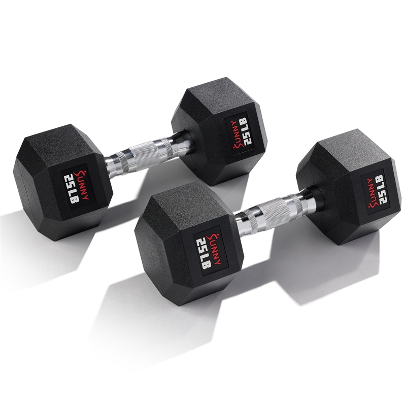 Sunny Health & Fitness Core Fit Hex Style Dumbbells 25lb Pair in Black