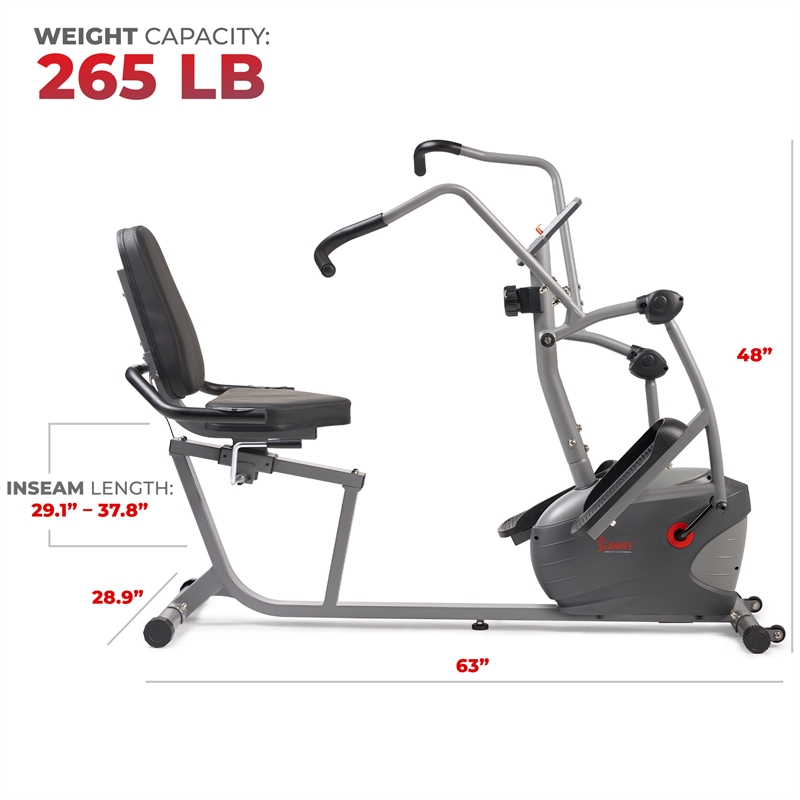 Sunny Health & Fitness Performance Interactive Series Recumbent Elliptical -Grey