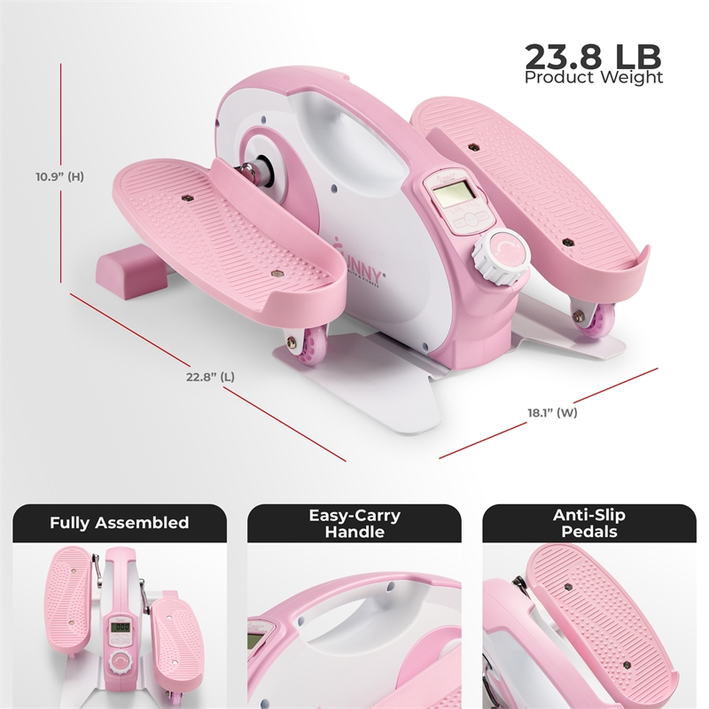 Sunny Health & Fitness Pink Smart Portable Magnetic Under Desk Elliptical - Pink