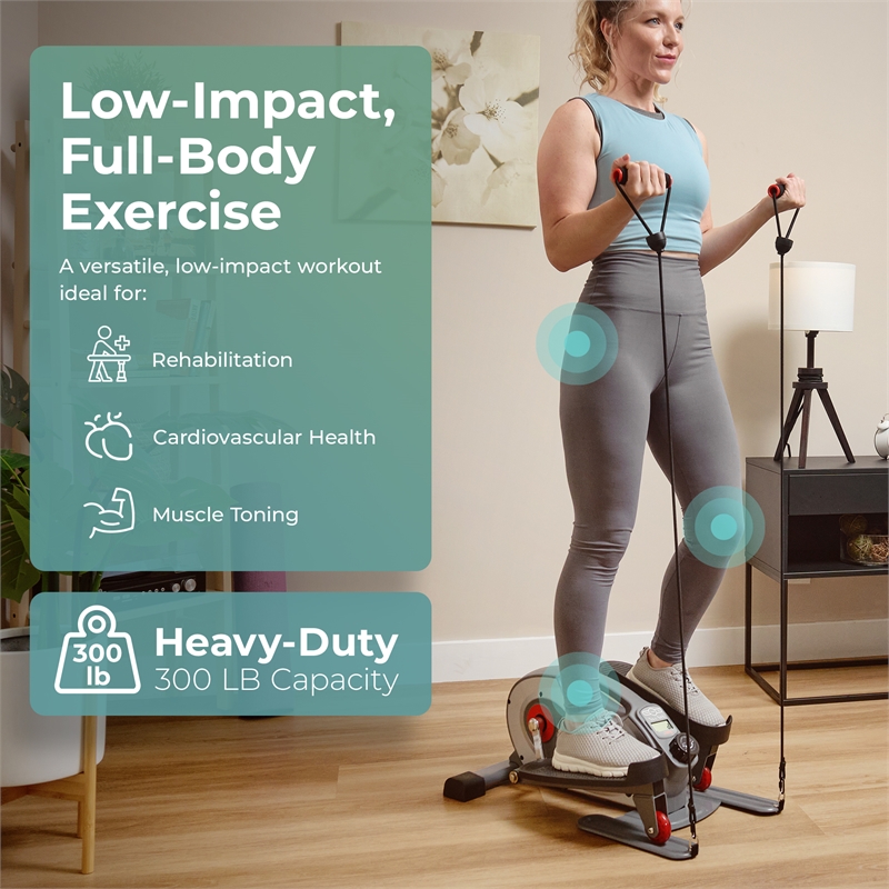 Sunny Health & Fitness Smart Portable Sit and Stand Magnetic Elliptical in Black