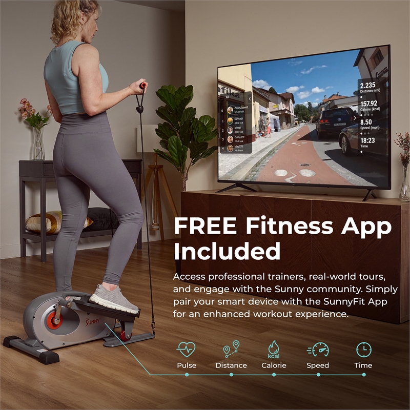 Sunny Health & Fitness Smart Portable Sit and Stand Magnetic Elliptical in Black