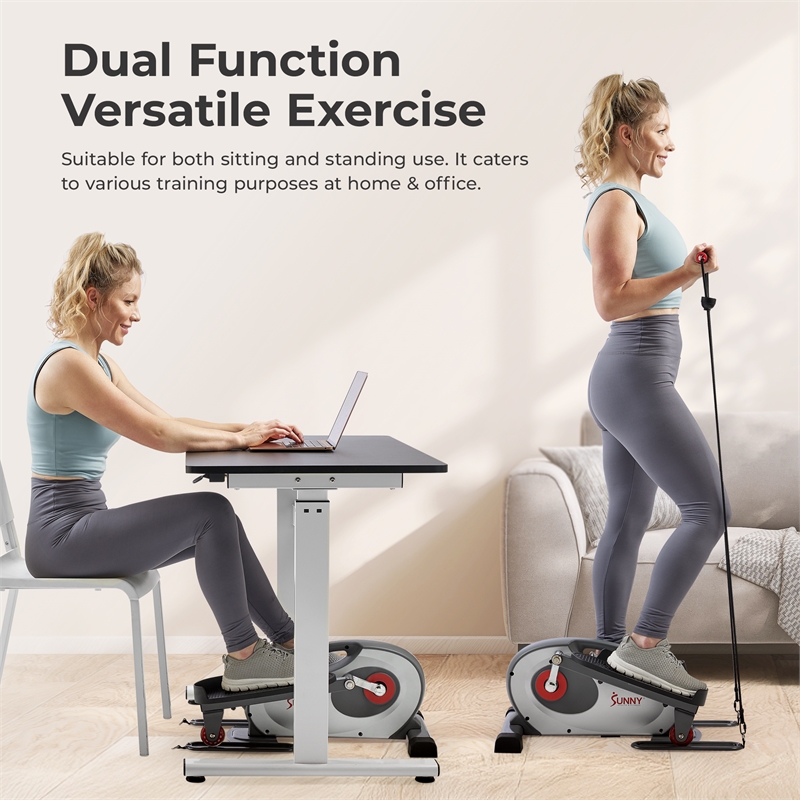 Sunny Health & Fitness Smart Portable Sit and Stand Magnetic Elliptical in Black