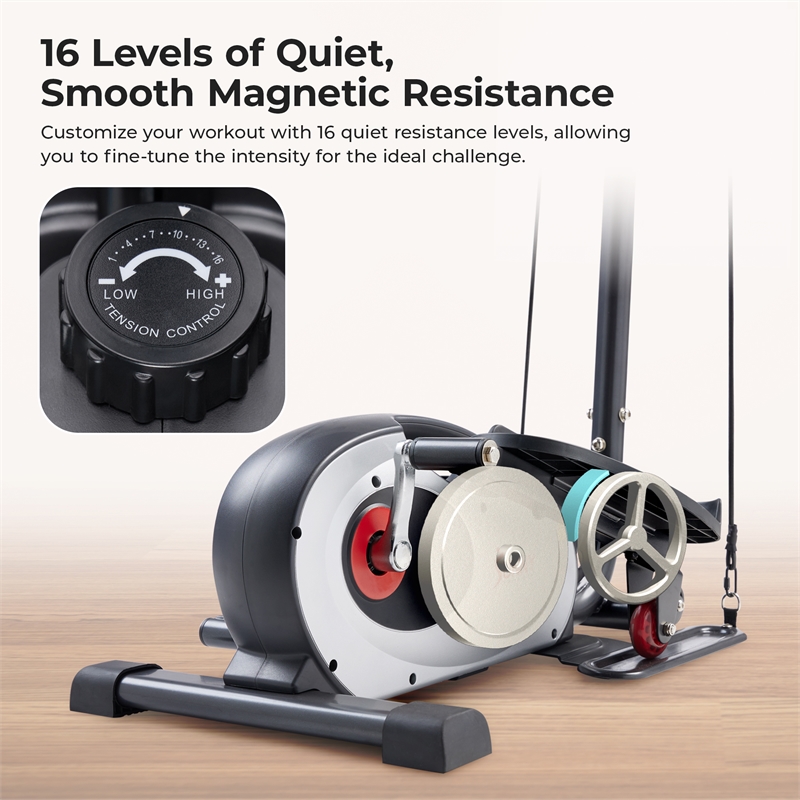 Sunny Health & Fitness Smart Compact Magnetic Elliptical Trainer in Grey