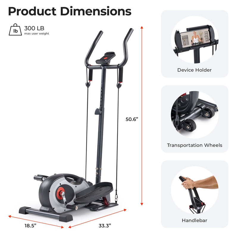 Sunny Health & Fitness Smart Compact Magnetic Elliptical Trainer in Grey